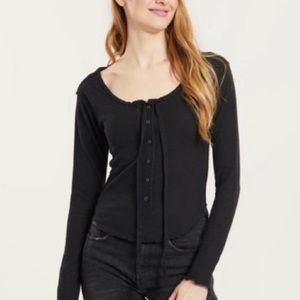 Free People Cecilia Crop Henley Black We the Free size medium